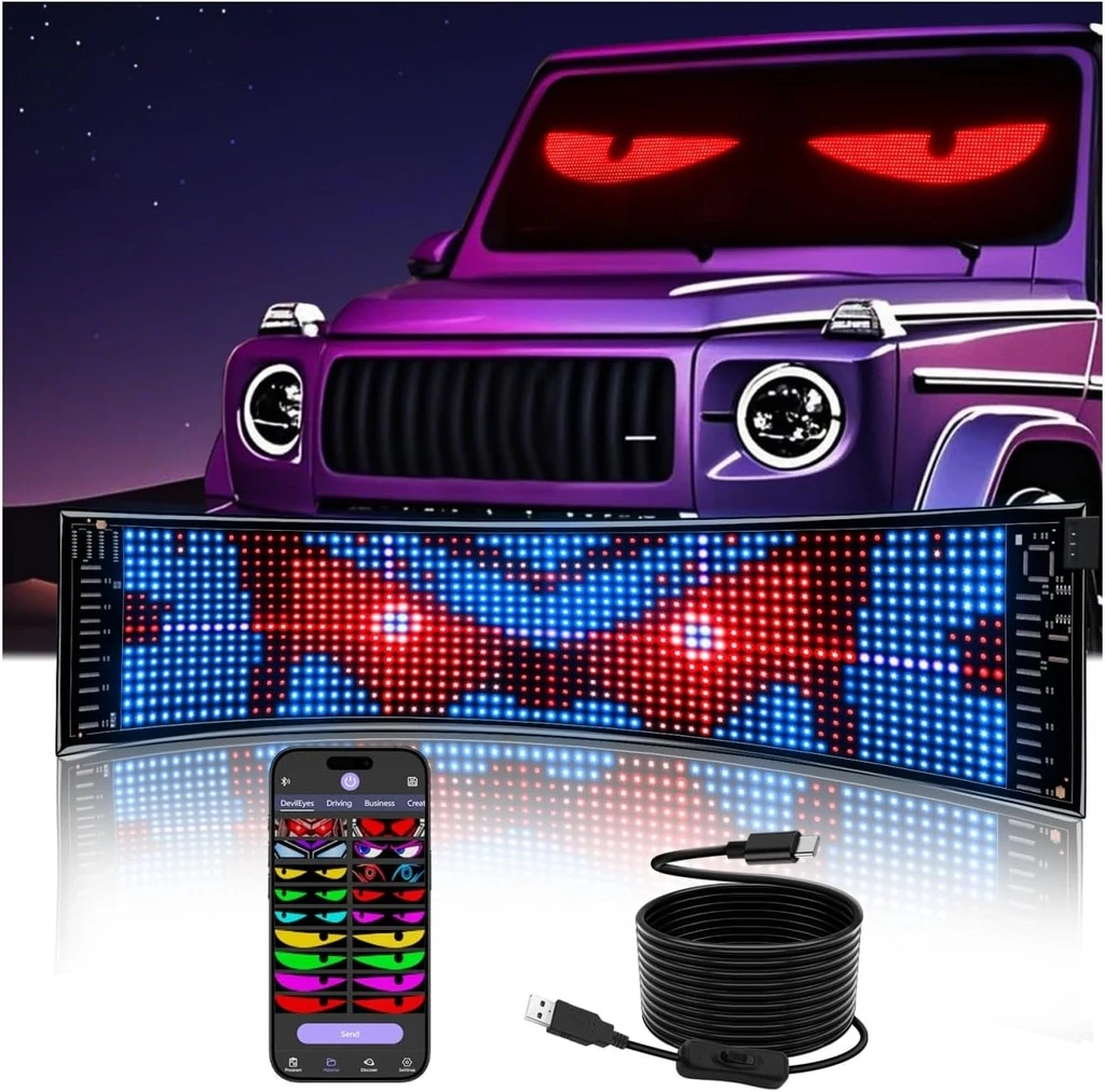 [LBZ-00267] Display LED Auto RGB 92×374 mm, Matrix LED Programabil pentru Lunetă, Control APP, USB