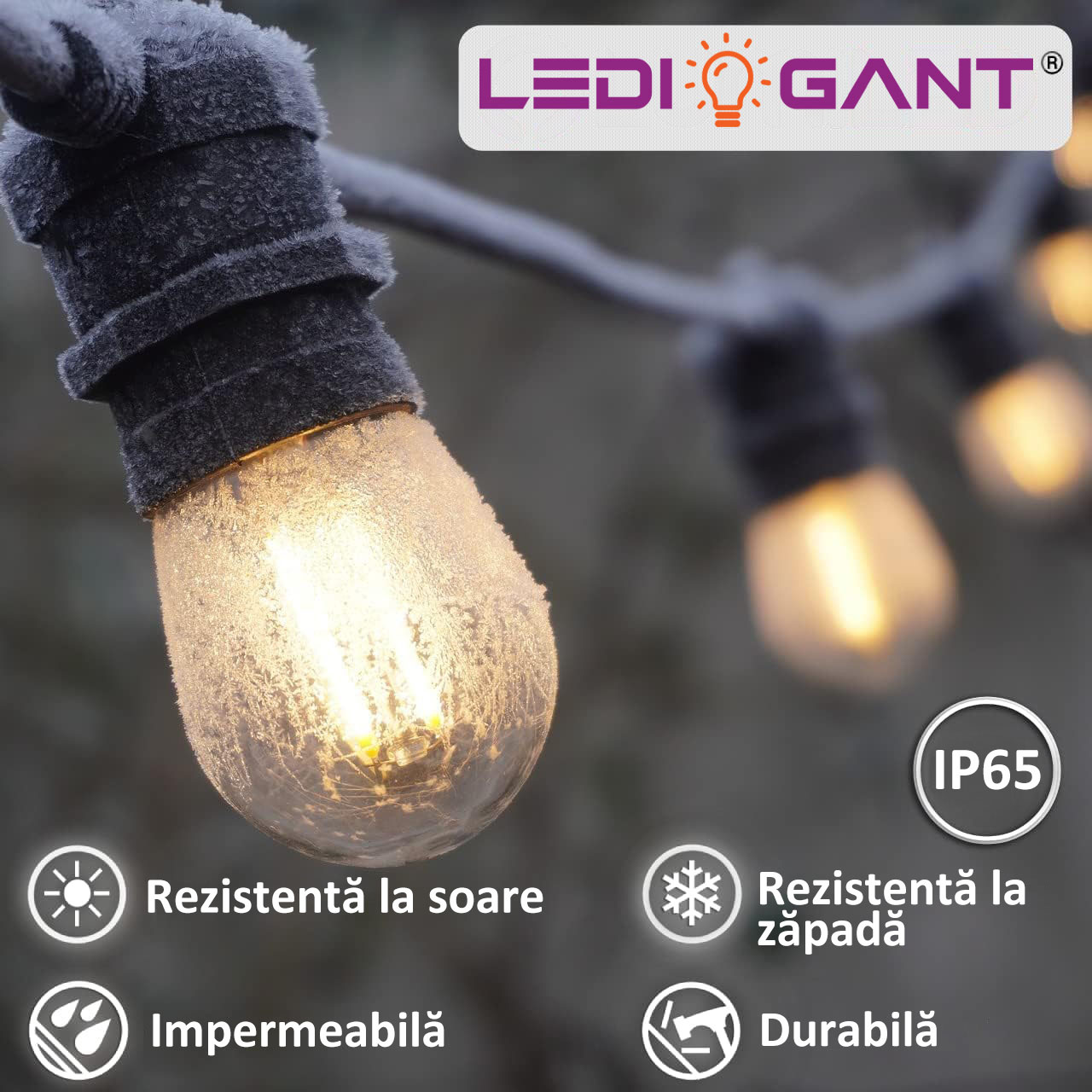 Ghirlandă luminoasă LED 5m, 10 socluri E27, interconectabilă, pentru terasă, grădină și evenimente (fără becuri incluse)