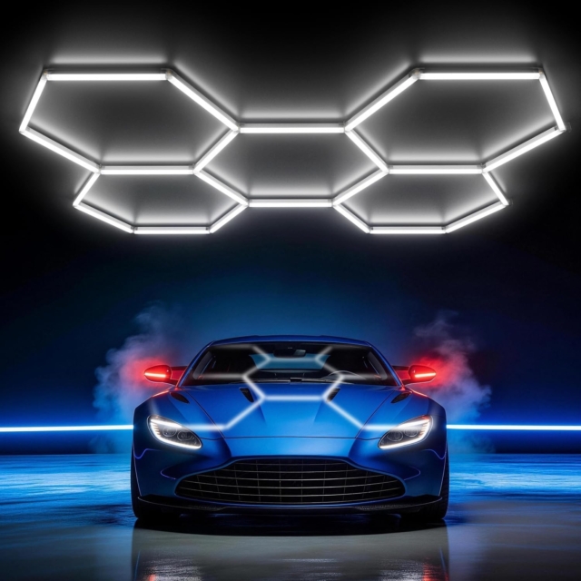 Honeycomb LED LBZ-00150 01__1 Set 5 Hexagoane LED Honeycomb 168W, 6500K lumină alb rece, 20160 lumeni, structură premium din aluminiu, 234 x 166 cm