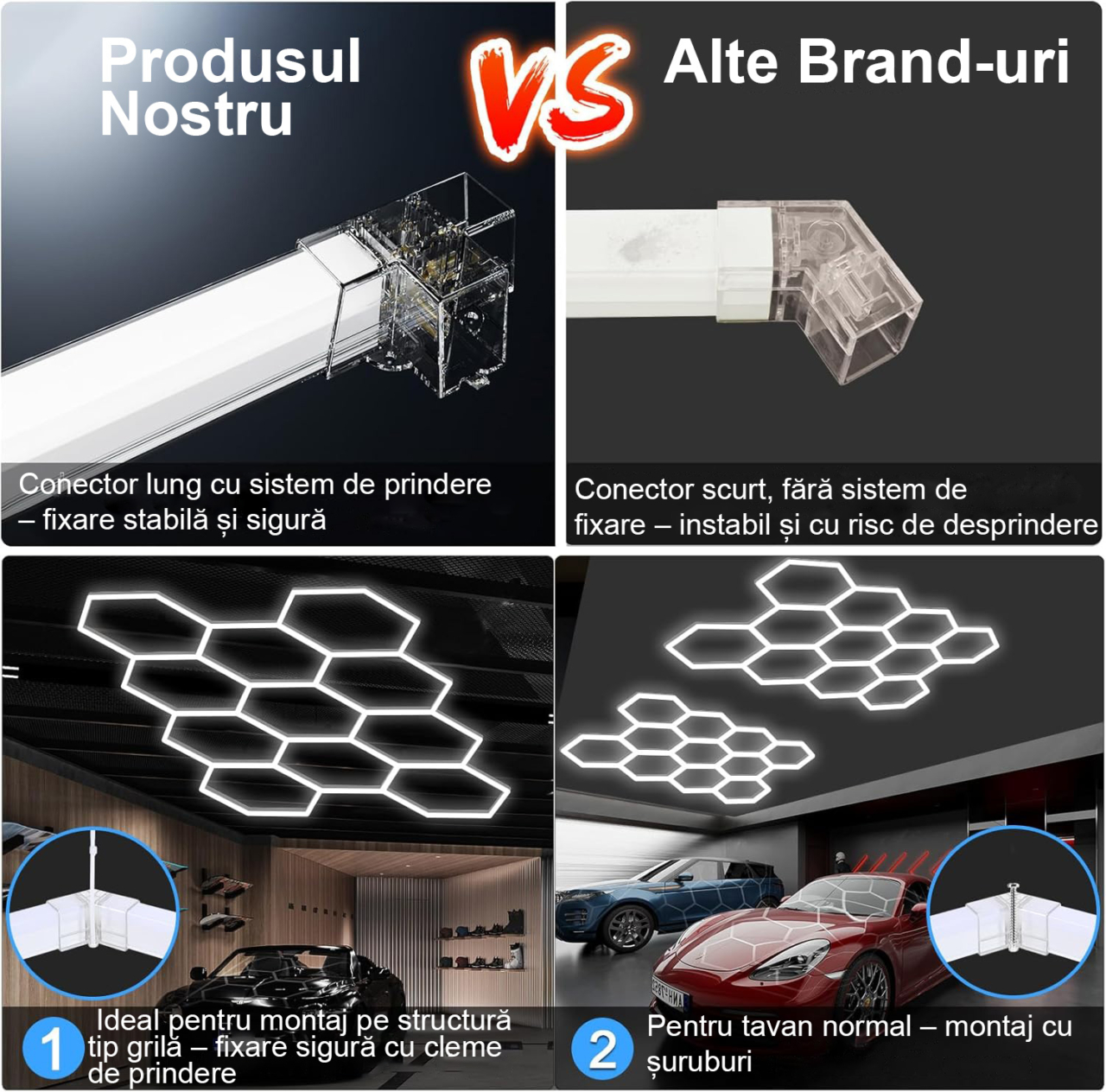 Honeycomb LED LBZ-00214 06 Set 14 Hexagoane LED Honeycomb 540W, 6500K lumină alb rece, 64800 lumeni, structură premium din aluminiu cu ramă dreptunghiulară, 482 x 242 cm