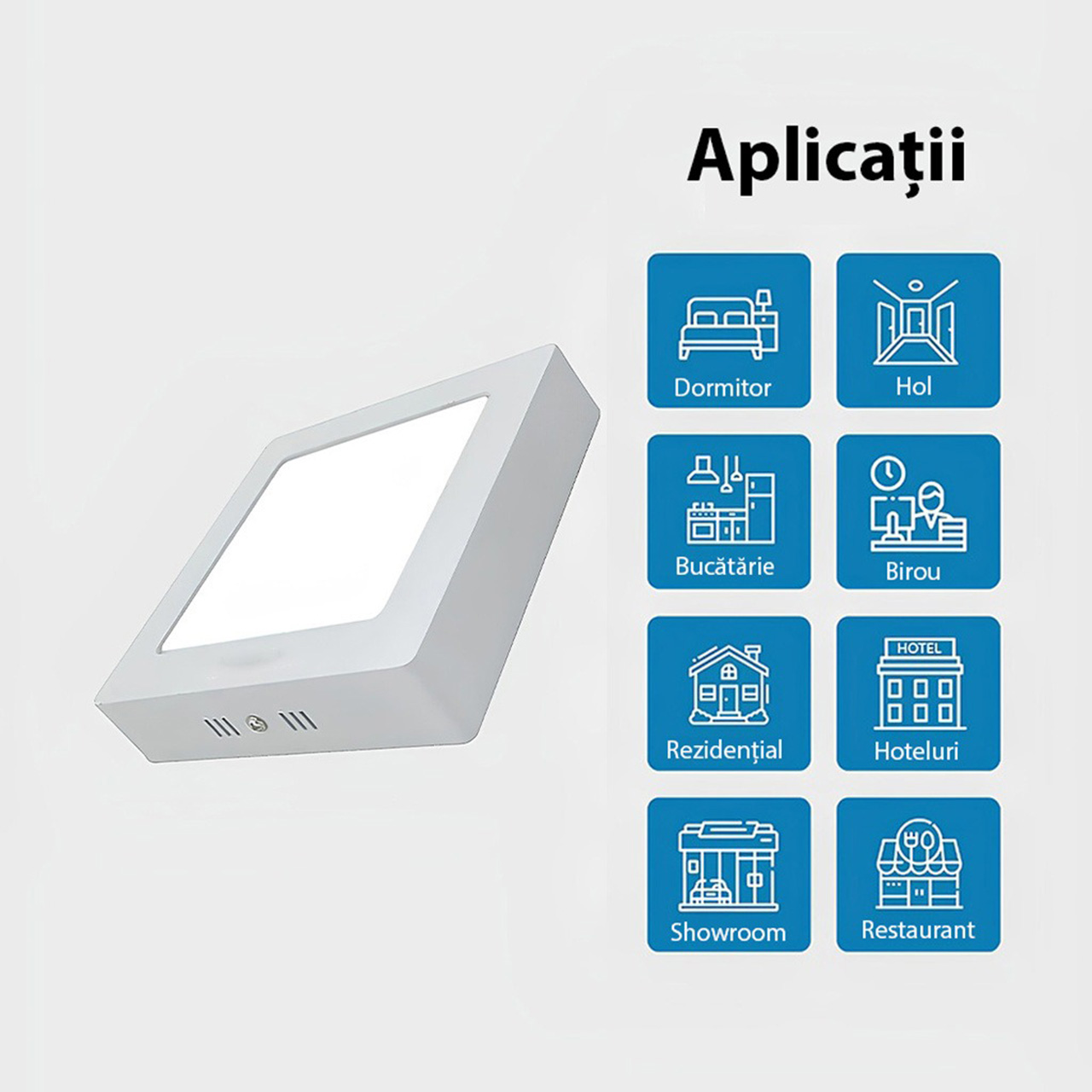 Plafonieră LED patrata aplicată 12W, 16cm, lumină calda 3500K, albă