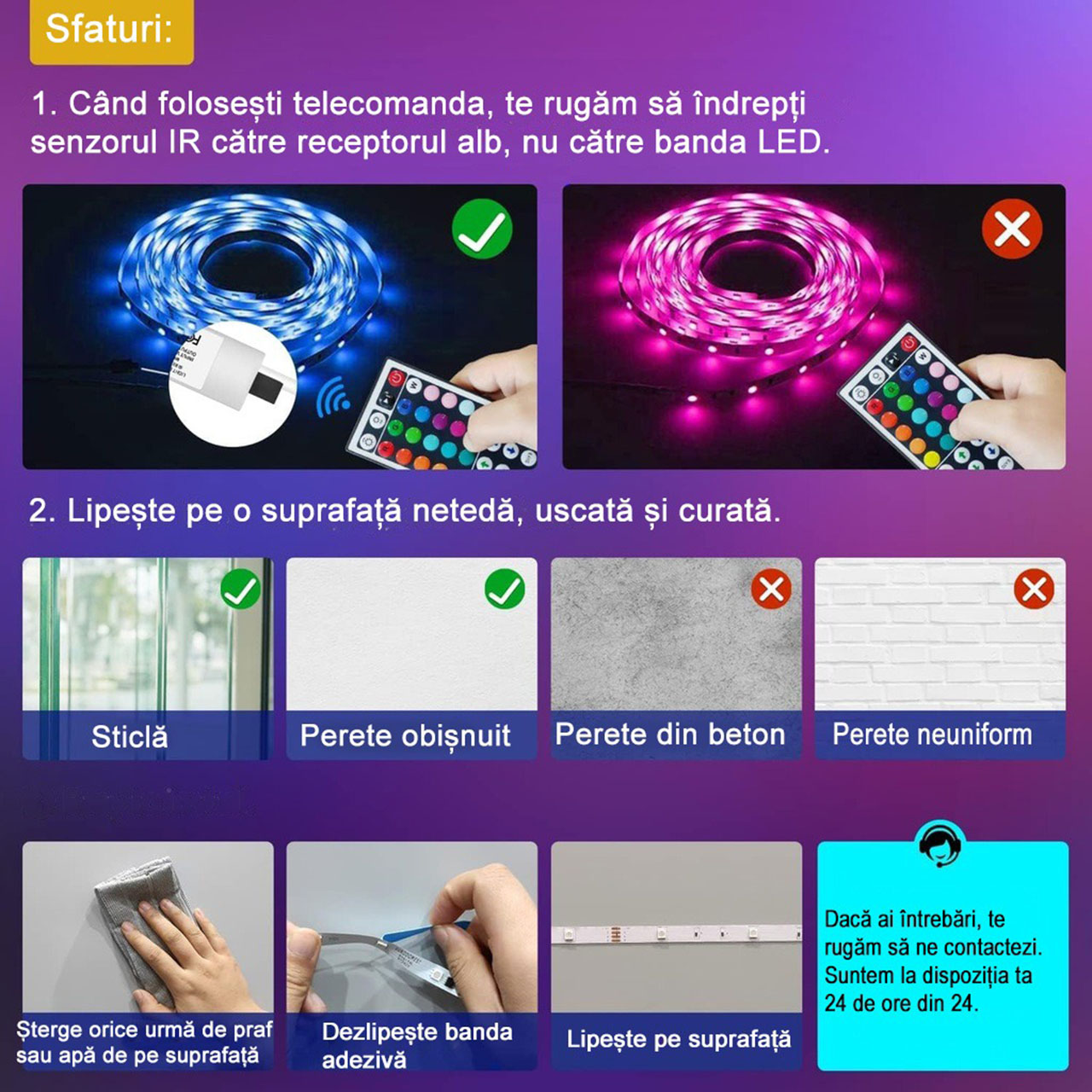 Banda LED RGB 5m, 5050 SMD - 5V, 30 LED/m, Autoadeziva, Control Bluetooth & Telecomanda, Sincronizare Muzica
