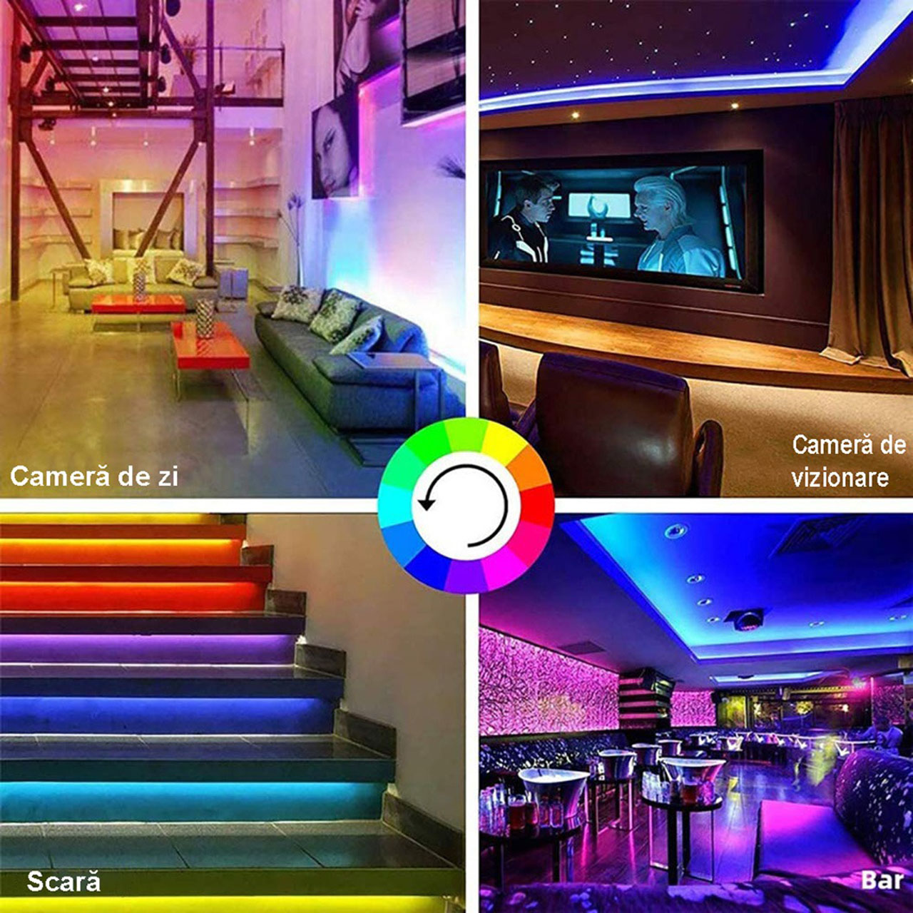 Banda LED RGB 12V, 60 LED/m, SMD 5050, Multicolora, IP65, Latime 10mm, Rola 5 metri