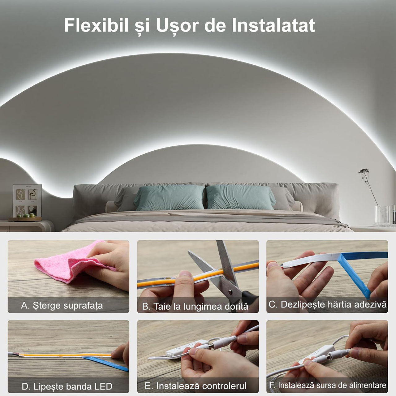 Benzi LED LBZ-00472 05 Banda LED COB 12V, 528 LED/m, Lumina Alb-Rece, Exterior IP65, 10mm, Rola 5 metri
