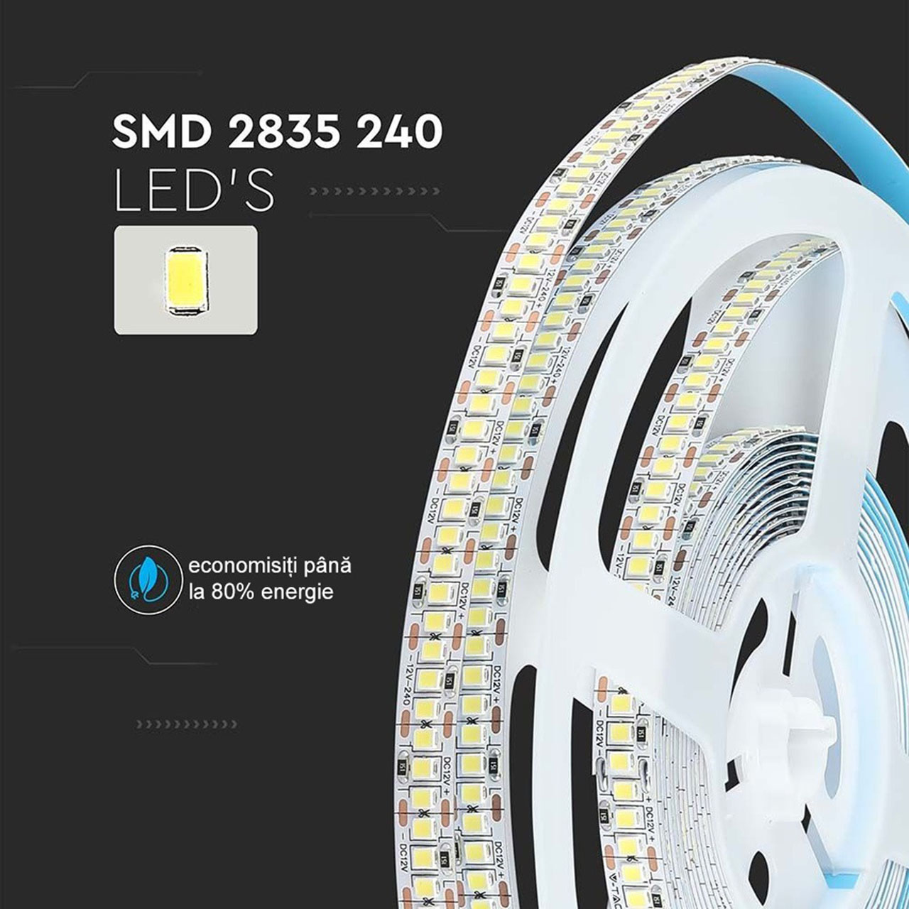 Benzi LED LBZ-00479 06 Banda LED 12V, 240 LED/m, SMD 2835, Lumina Alb-Neutra, Interior IP20, 10mm, Rola 5 metri