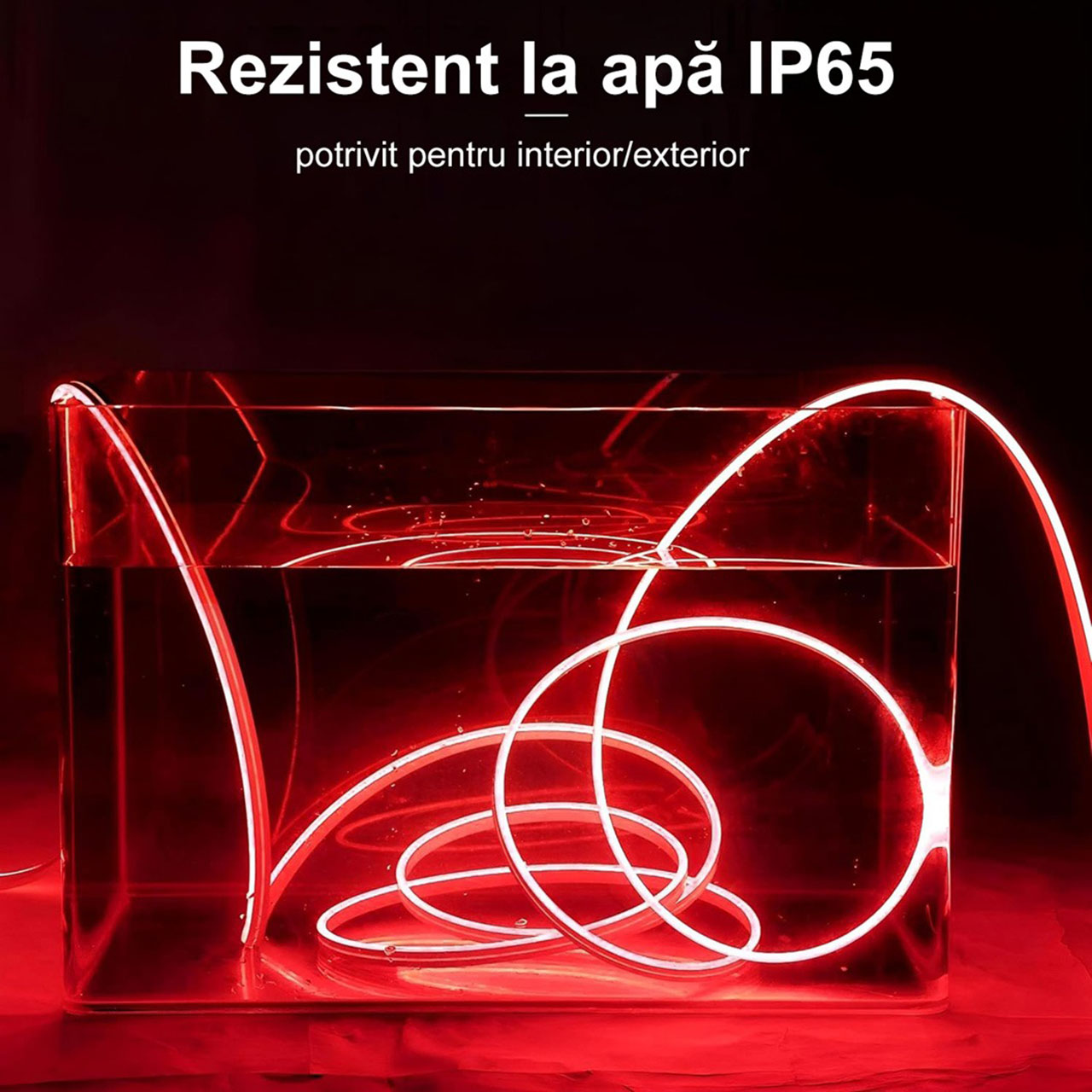 Banda LED Neon Flex 12V, Lumina Rosie, Exterior IP65, 8mm, Rola de 5 metri