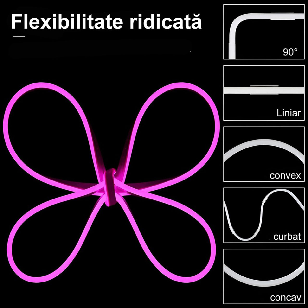 Banda LED Neon Flex 12V, Lumina Roz, Exterior IP65, 8mm, Rola de 5 metri