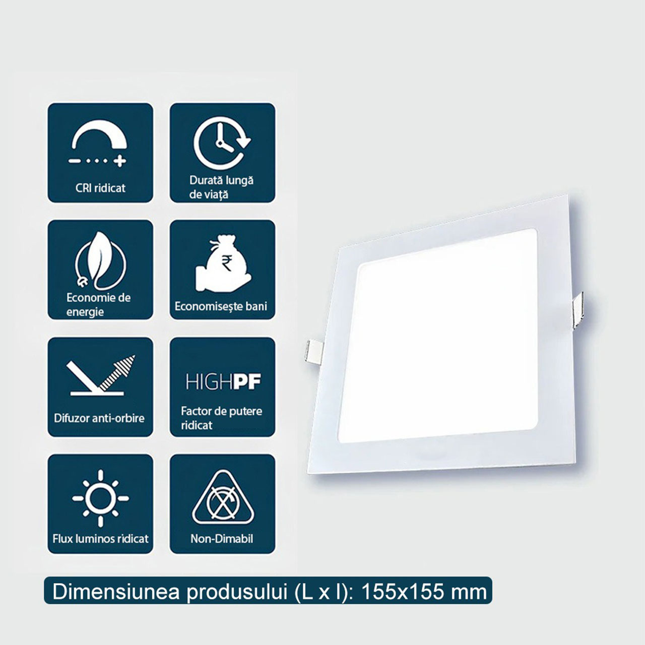 Spoturi LED LBZ-00117 2 Spot LED Încastrabil Pătrat 12W, Alb, Lumină Rece 6500K
