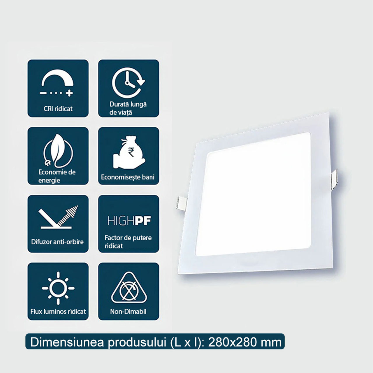Spoturi LED LBZ-00120 2 Spot LED Încastrabil Pătrat 24W, Alb, Lumină calda 3500K