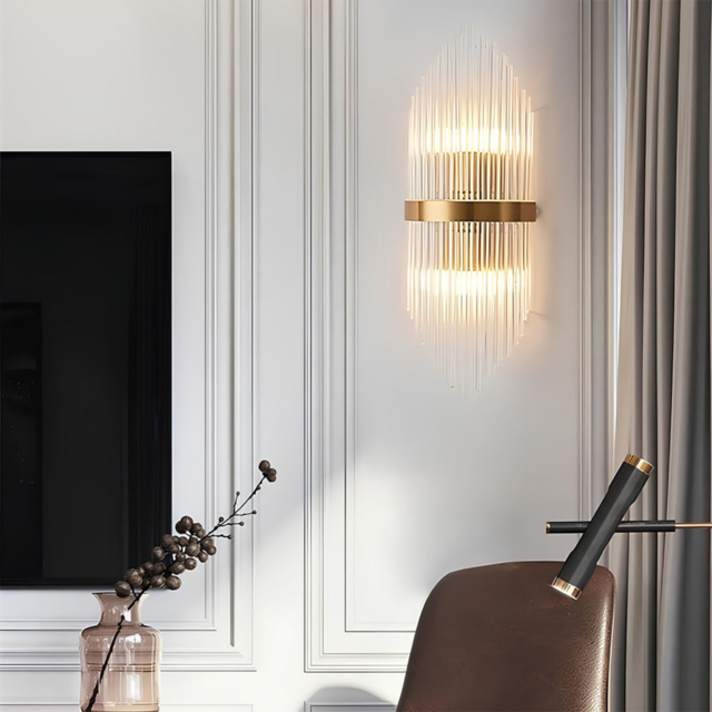 Lustre LED LBZ-00237 01 Aplică LED de perete pentru interior, design modern, auriu, sticlă și oțel inoxidabil