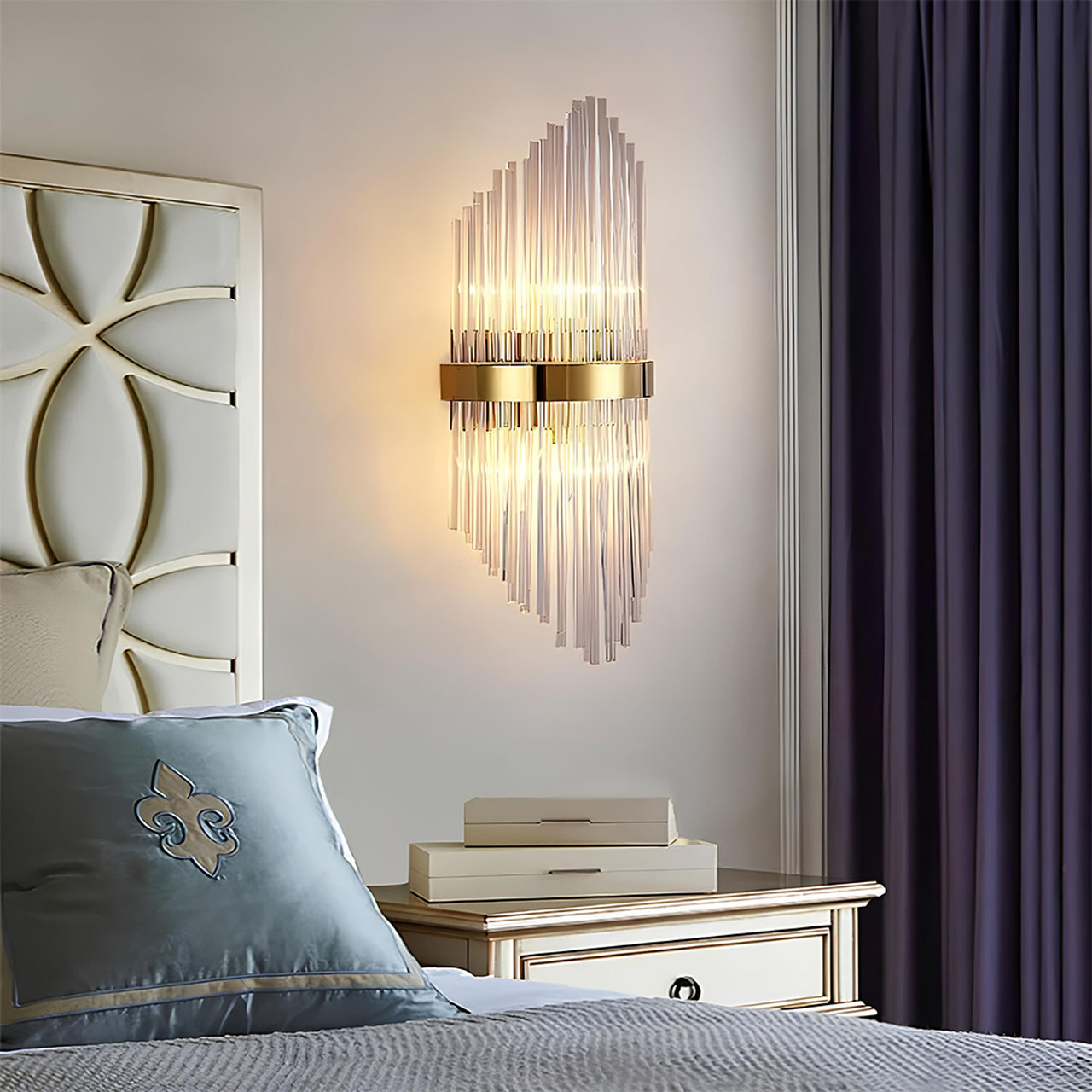 Aplică LED de perete pentru interior, design modern, auriu, sticlă și oțel inoxidabil