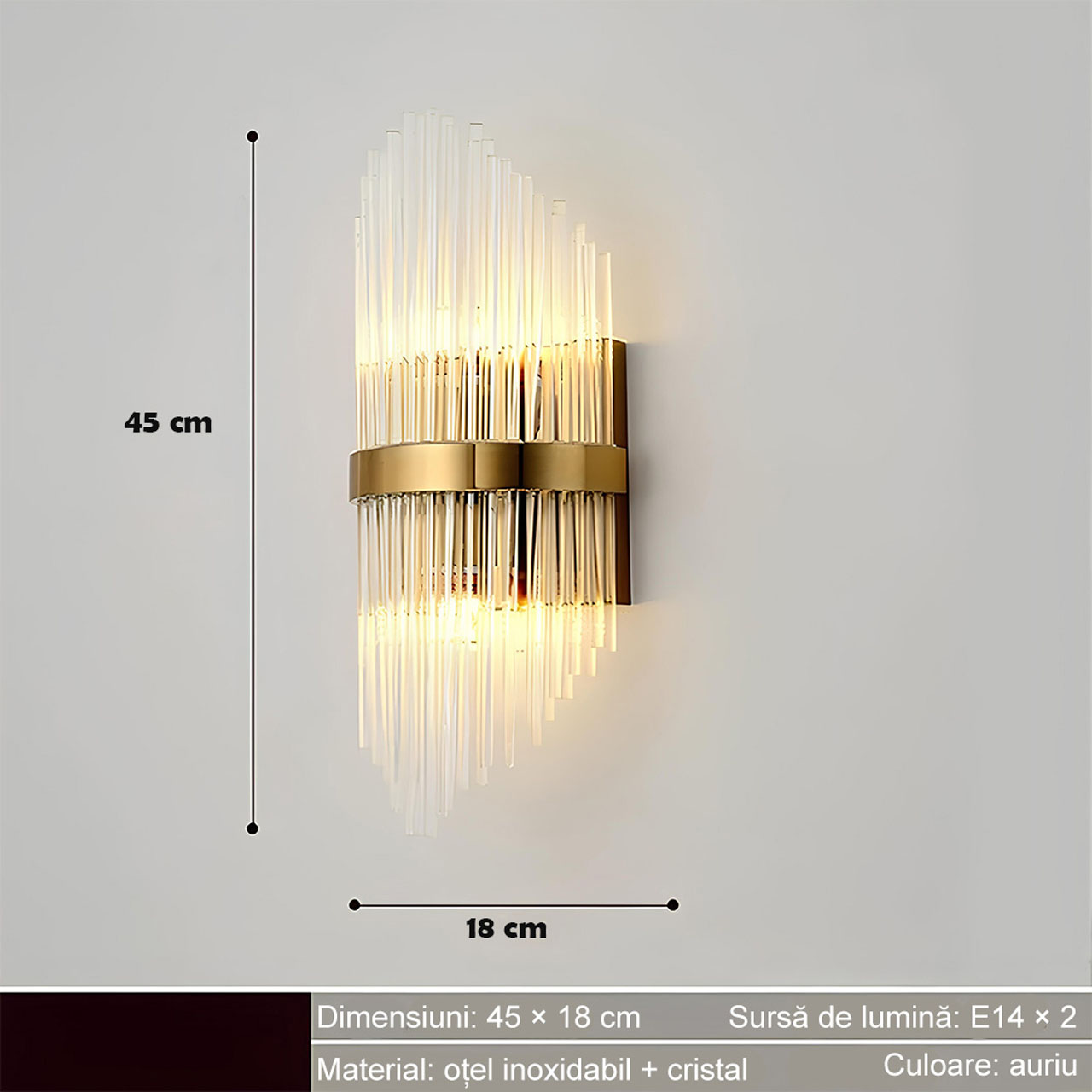 Aplică LED de perete pentru interior, design modern, auriu, sticlă și oțel inoxidabil