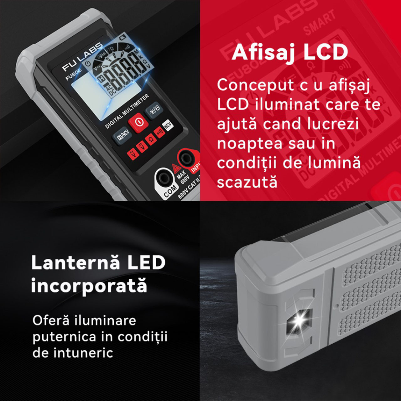 Multimetru LBZ-00562 06 Multimetru Digital FULABS FU802, 600V CAT II, Măsurare AC/DC, Rezistență, Continuitate, NCV Fără Contact, Afișaj LCD