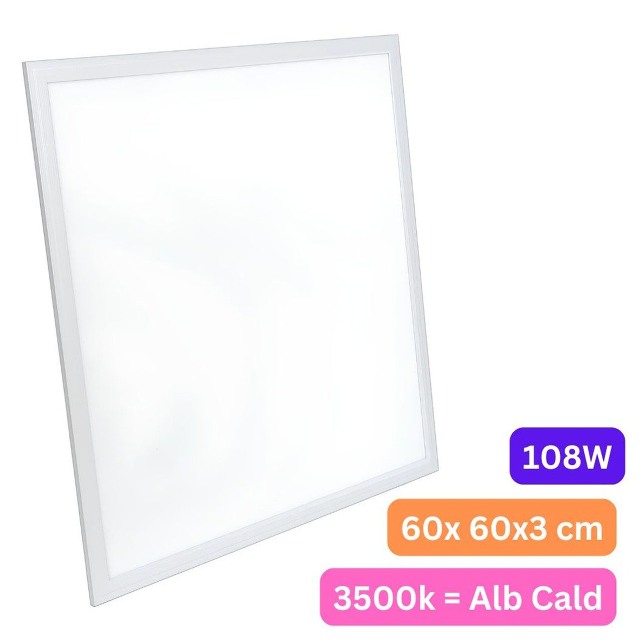 Panou LED LBZ-00022 Panou LED 60x60 cm (595x595 mm), 108W, Lumina Calda 3500K, Rama Alba, Model Premium, pentru Tavan Casetat, Montaj Încastrat
