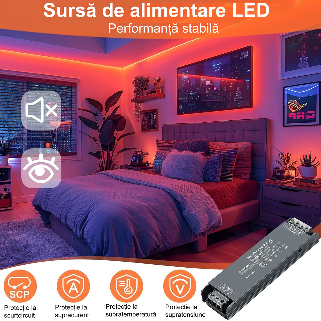 Sursă Alimentare Stabilizată 12V 16.6A 200W, Premium, Slim