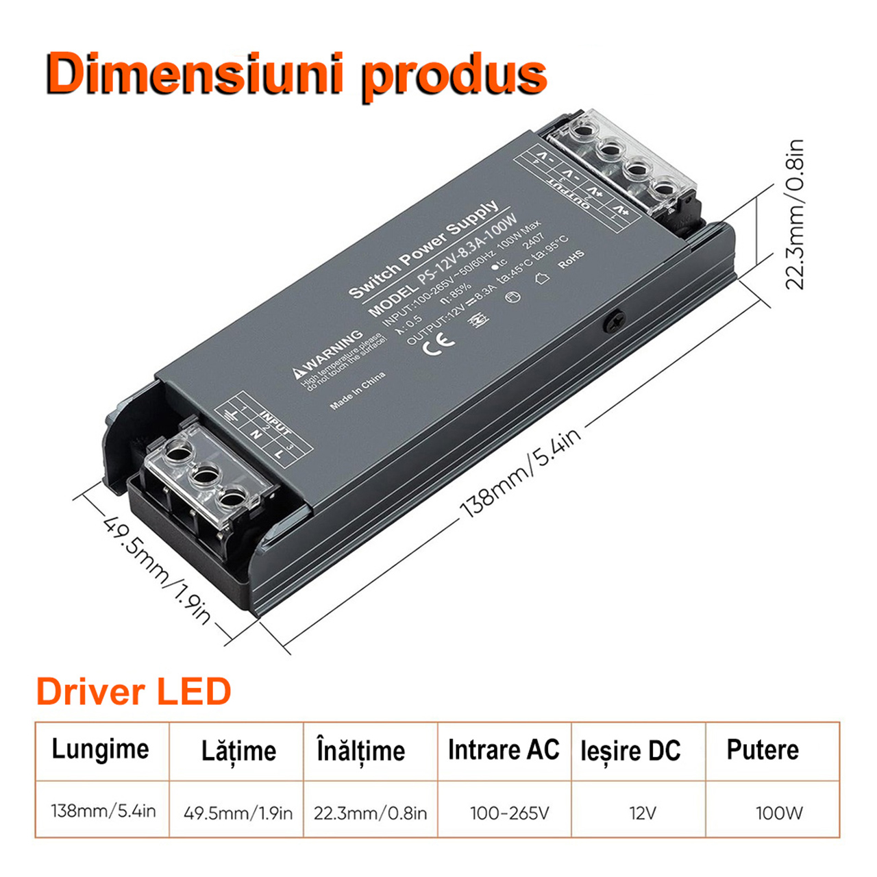 Sursa Alimentare LBZ-00401 05 Sursă Alimentare Stabilizată 12V 8.3A 100W, Premium, Slim