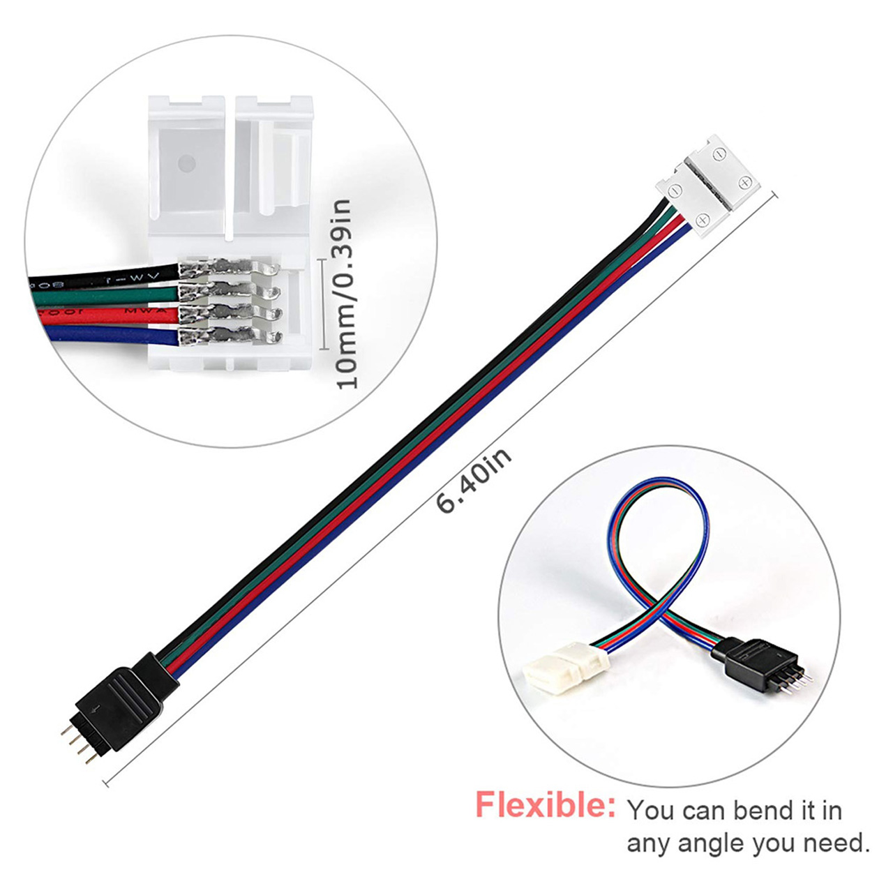 Conector alimentare pentru bandă LED RGB, 4 pini, 4 fire