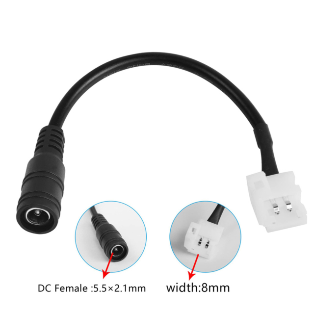 Conector alimentare DC pentru bandă LED 8 mm, mufă mamă 2.1x5.5 mm