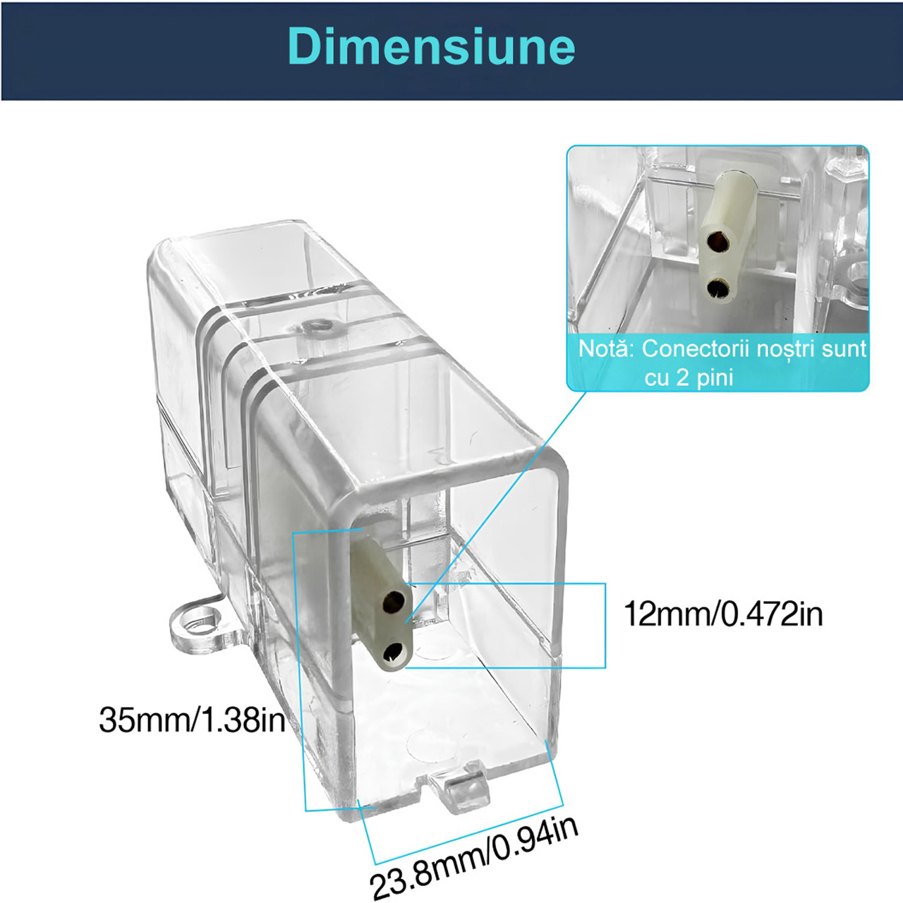 Accesorii Honeycomb LED LBZ-00166 02 Conector Drept Tip I pentru Tuburi LED Honeycomb, 180°, Transparent, cu Ureche de Fixare