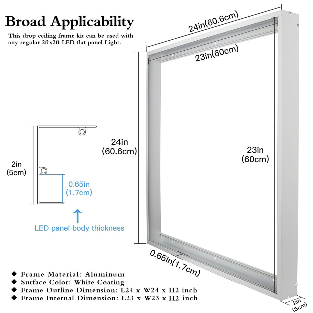 Accesorii Panouri LED LBZ-00593 04 Ramă montaj aplicat panou LED 60×60 cm, culoare albă
