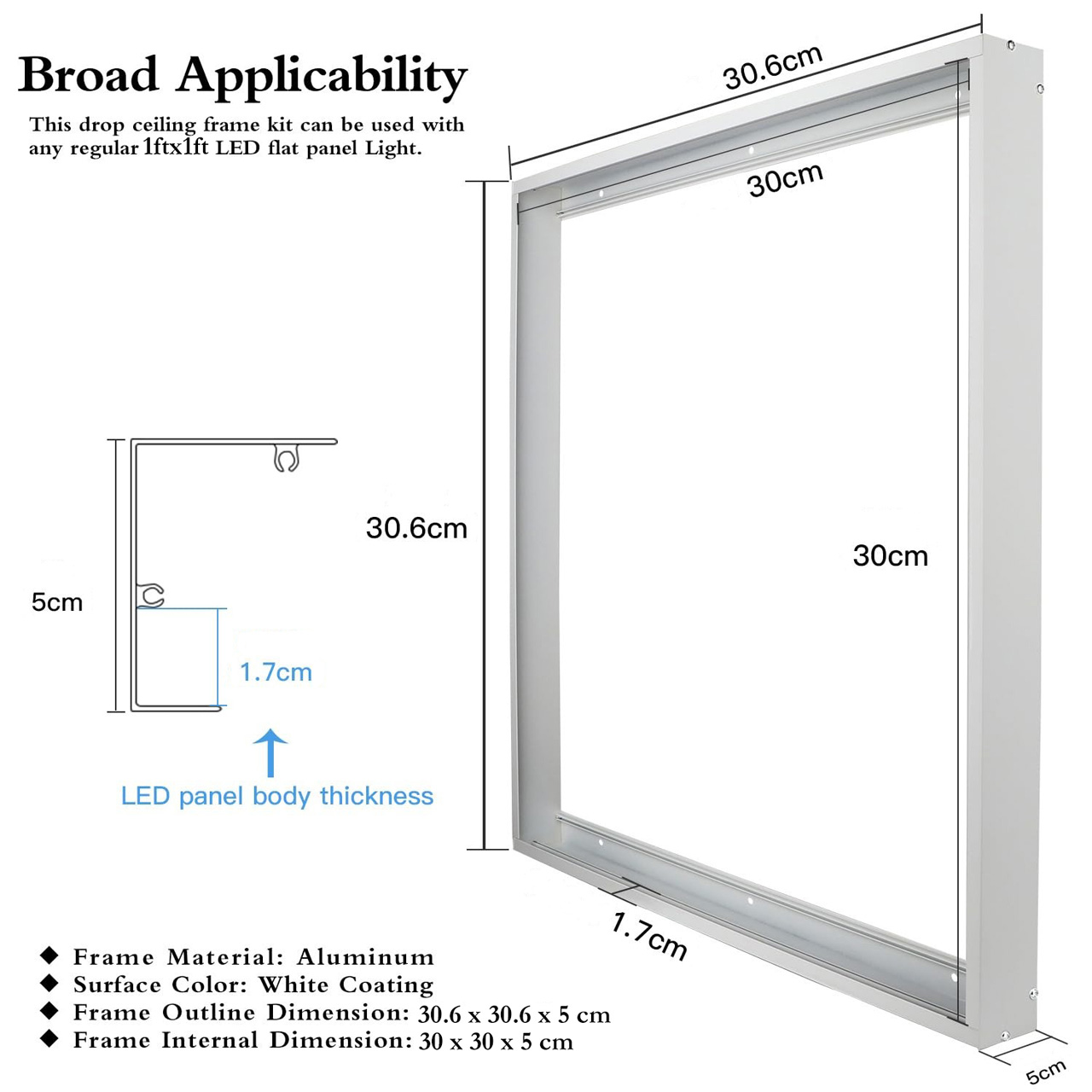 Accesorii Panouri LED LBZ-00594 04 Ramă montaj aplicat panou LED 30×30 cm, culoare albă