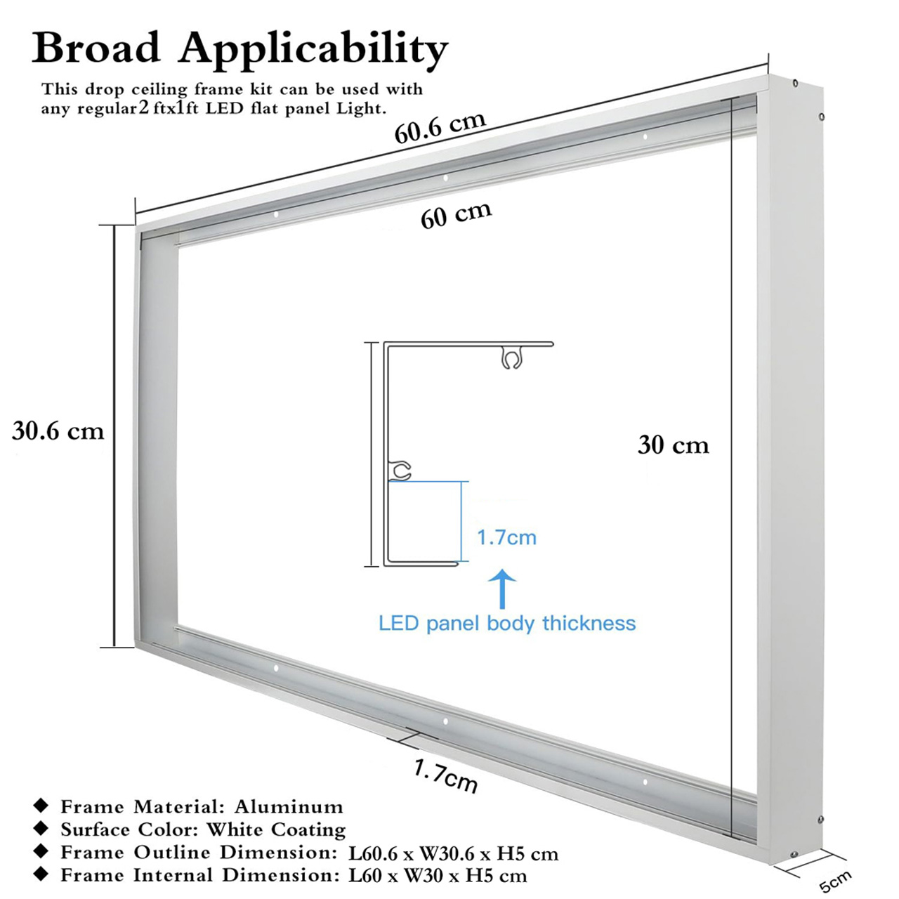 Accesorii Panouri LED LBZ-00595 05 Ramă montaj aplicat panou LED 30×60 cm, culoare-albă