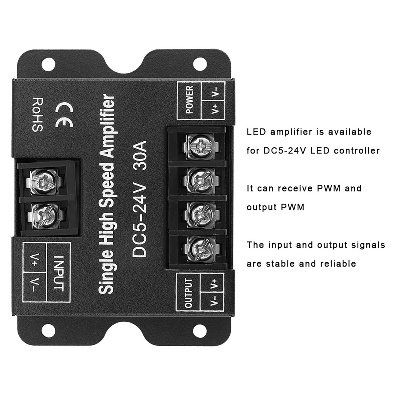 Amplificator Banda LED LBZ-00554 03 Amplificator LED monocolor pentru bandă LED, 5-24V, 30A