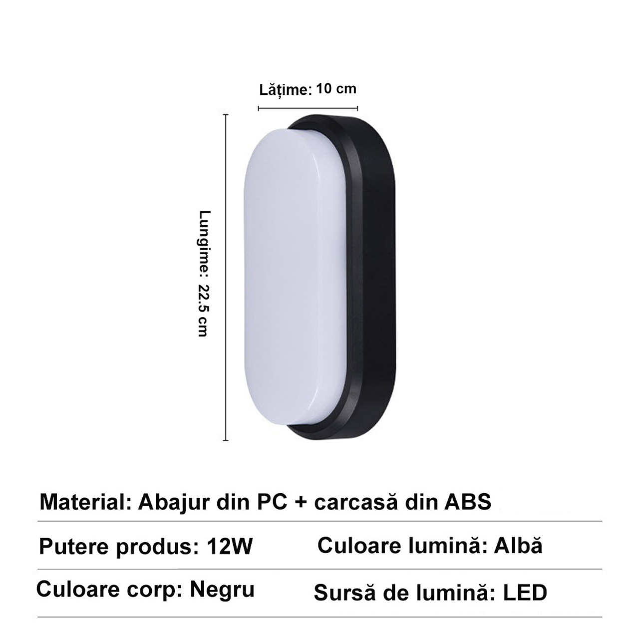 Aplice LED Exterior LBZ-00134 02 Aplică LED ovală de exterior 20W, lumină alb cald 3000K, neagră