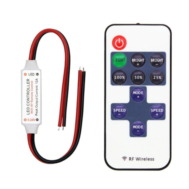 Controlere Benzi LED LBZ-00506 01 Controller RF pentru bandă LED monocoloră, 5-24V, 12A, telecomandă wireless