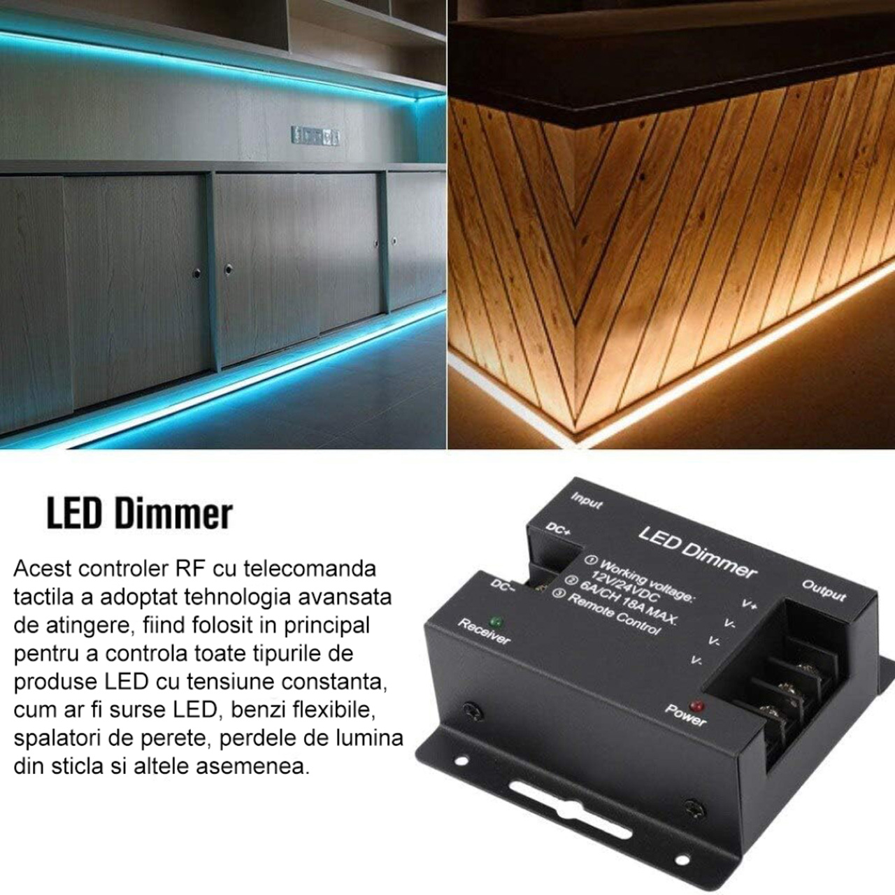 Controlere Benzi LED LBZ-00509 02 Dimmer LED monocolor cu telecomandă touch pentru bandă LED, 12V/24V