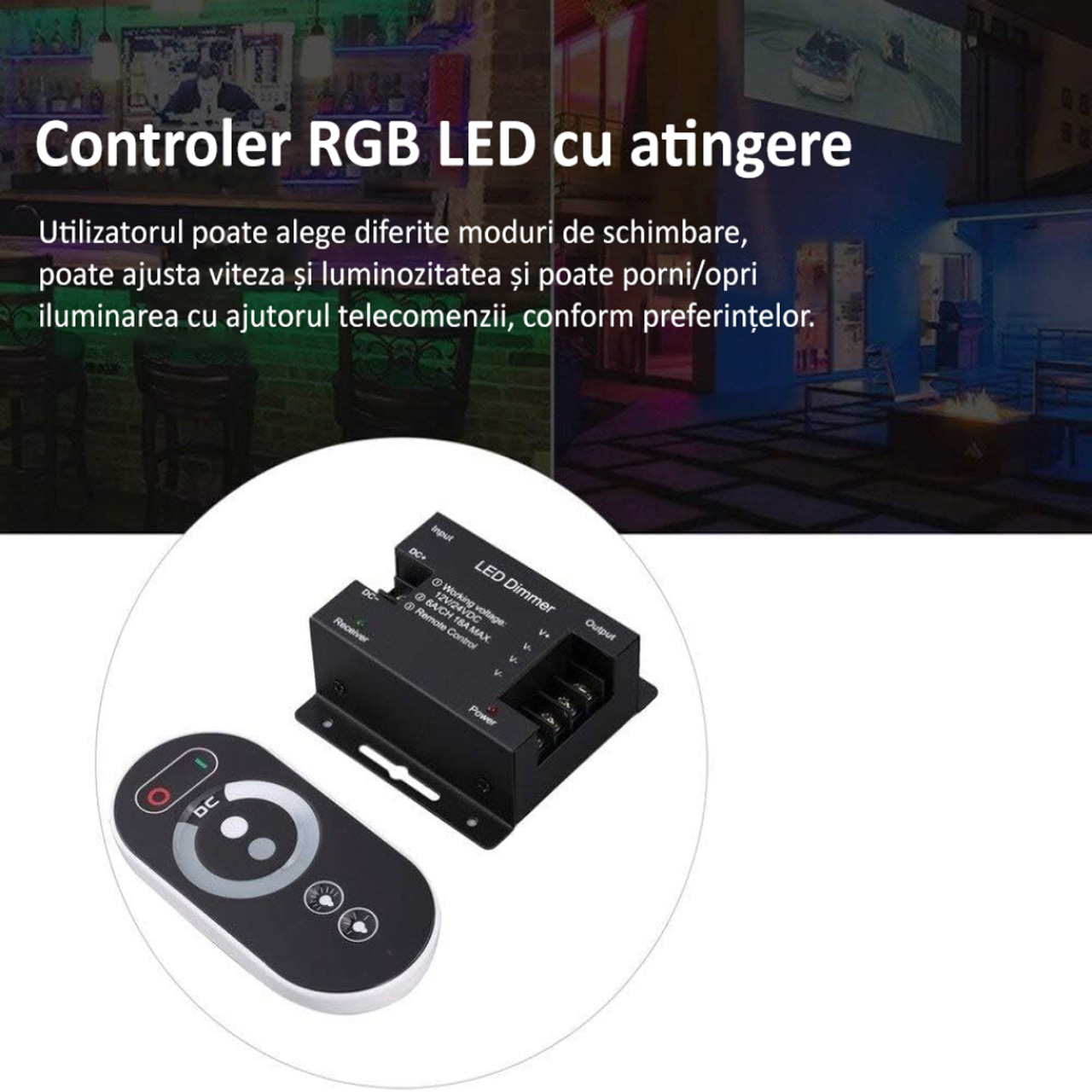 Controlere Benzi LED LBZ-00509 04 Dimmer LED monocolor cu telecomandă touch pentru bandă LED, 12V/24V