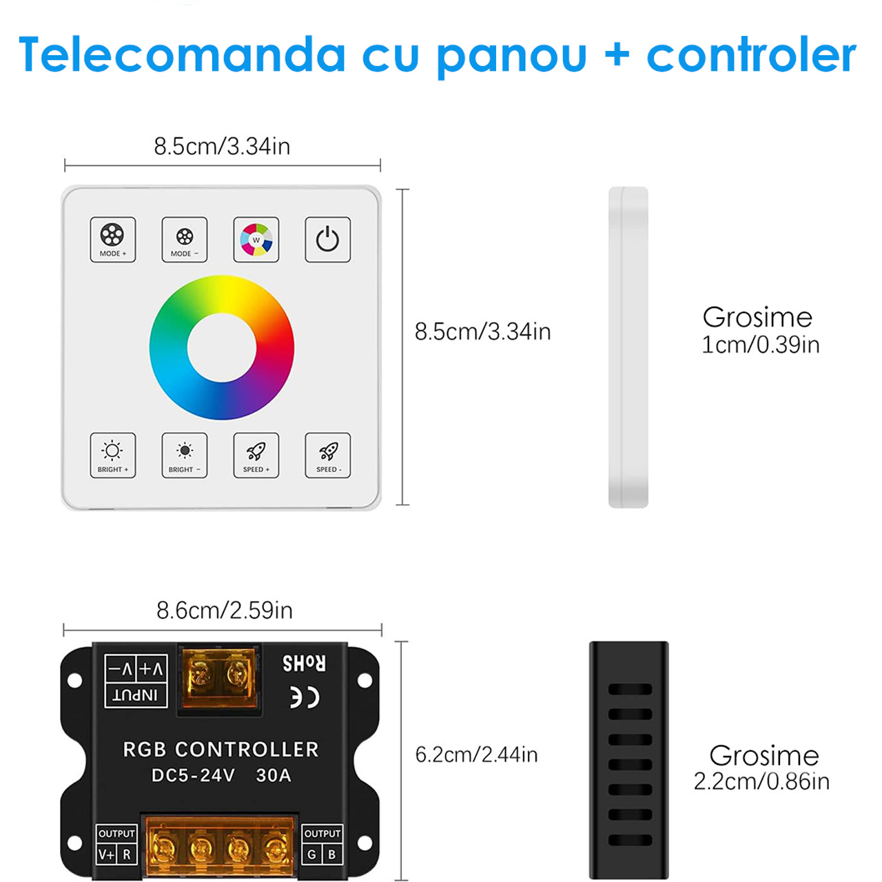 Controlere Benzi LED LBZ-00510 03 Controller LED RGB cu panou touch pentru bandă LED, 5-24V, 30A