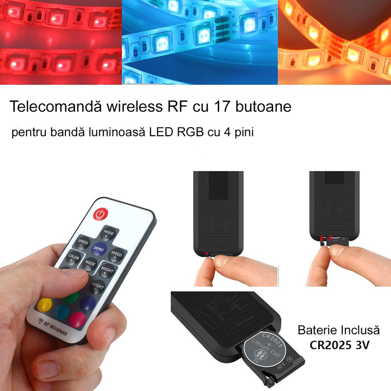 Controlere Benzi LED LBZ-00515 03 Mini controller LED RGB pentru bandă LED, wireless RF, telecomandă 17 taste, 5-24V