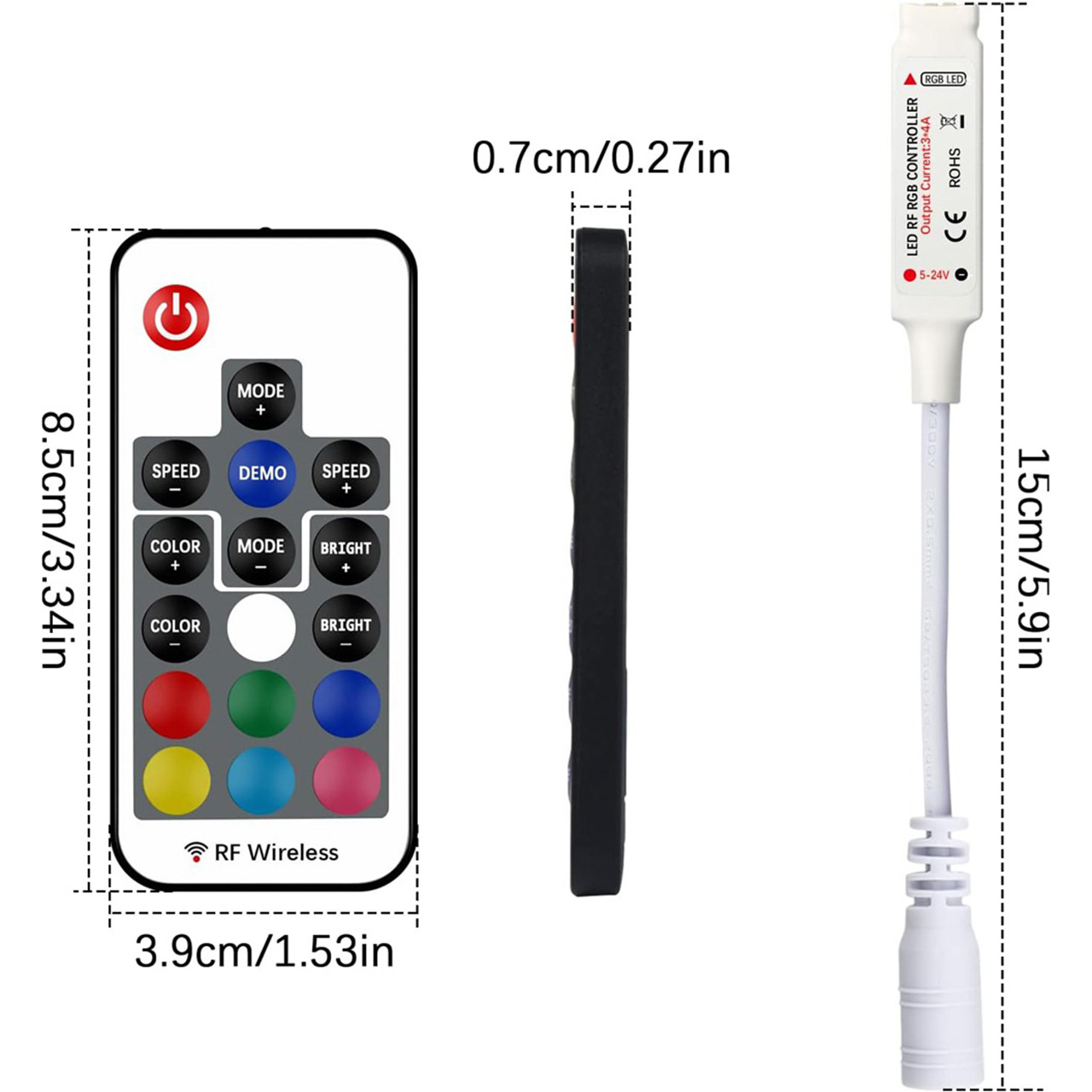 Controlere Benzi LED LBZ-00515 06 Mini controller LED RGB pentru bandă LED, wireless RF, telecomandă 17 taste, 5-24V