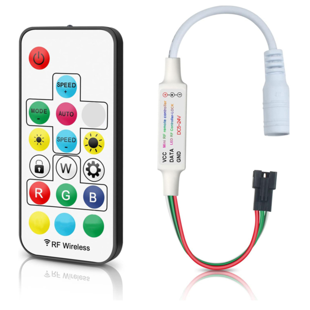 Controlere Benzi LED LBZ-00517 01 Mini controller LED RGB pentru bandă LED, 5-24V, telecomandă RF 17 taste, 3 fire