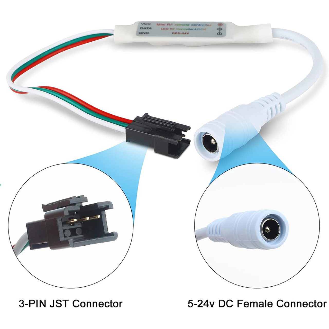 Mini controller LED RGB pentru bandă LED, 5-24V, telecomandă RF 17 taste, 3 fire