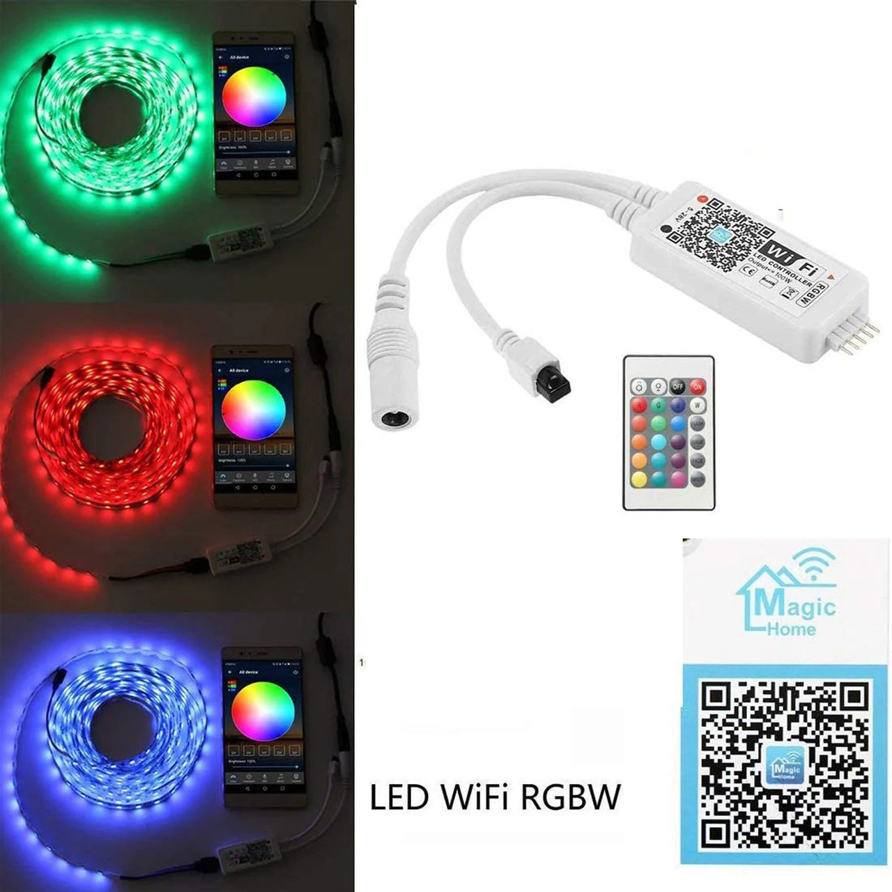 Controlere Benzi LED LBZ-00518 02 Controller smart LED RGBW WiFi pentru bandă LED, 5-24V, telecomandă 24 taste