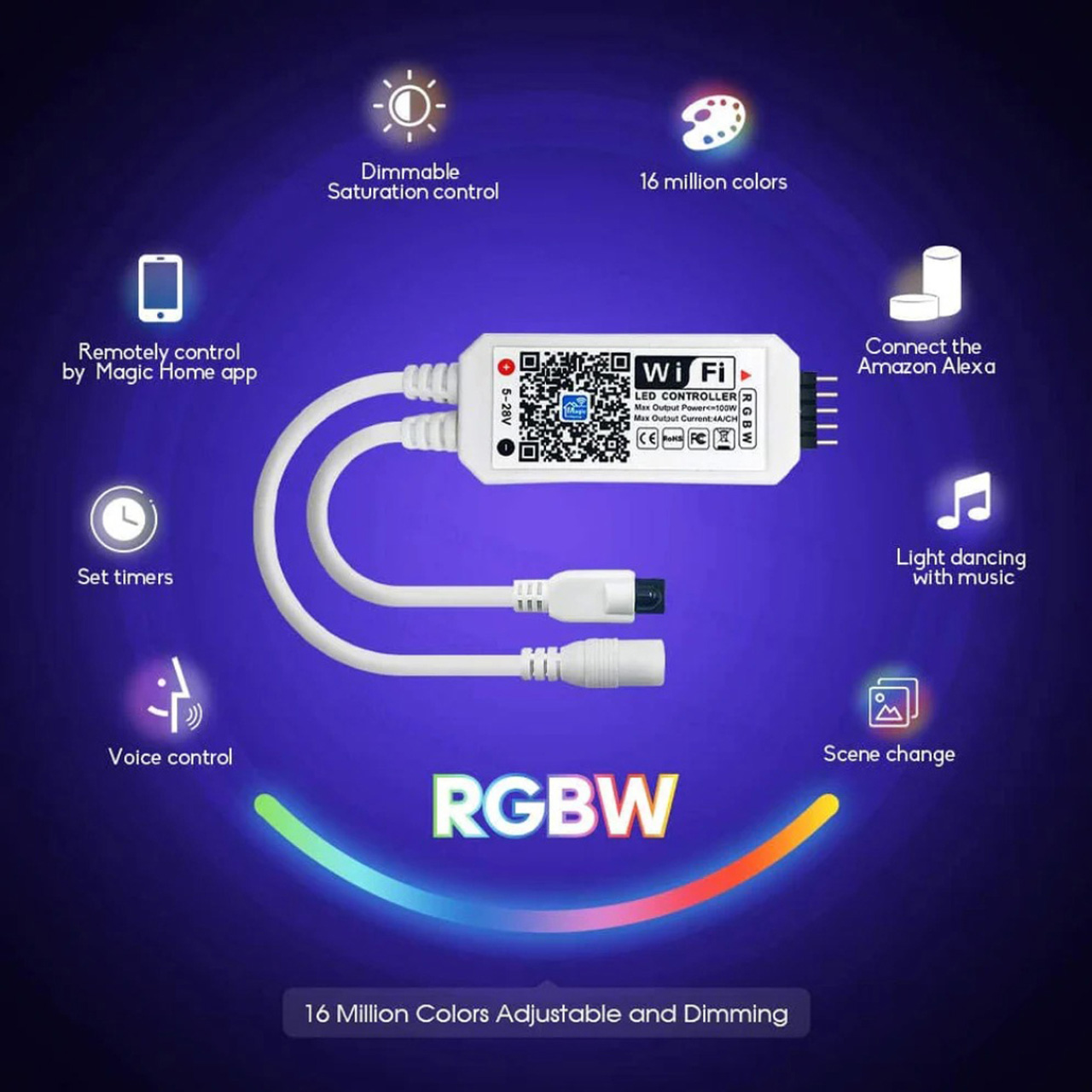 Controlere Benzi LED LBZ-00518 03 Controller smart LED RGBW WiFi pentru bandă LED, 5-24V, telecomandă 24 taste