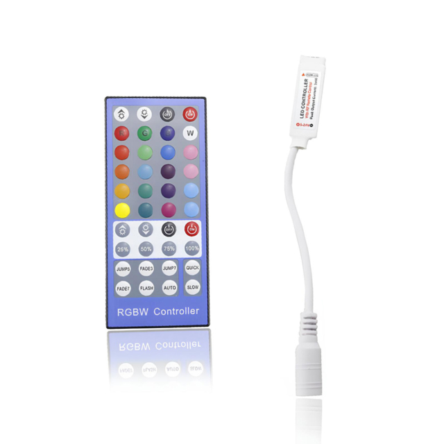 Controlere Benzi LED LBZ-00519 01 Mini controller LED RGBW pentru bandă LED, telecomandă IR 40 taste, 5-24V