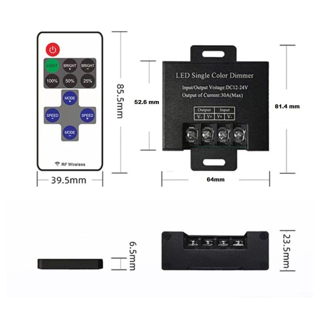 Controlere Benzi LED LBZ-00520 04 Dimmer RF wireless pentru bandă LED monocoloră, 12-24V, telecomandă
