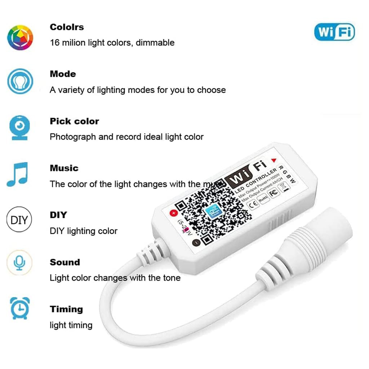 Controlere Benzi LED LBZ-00522 03 Mini controller LED RGBW WiFi pentru bandă LED, 5-24V, control prin aplicație