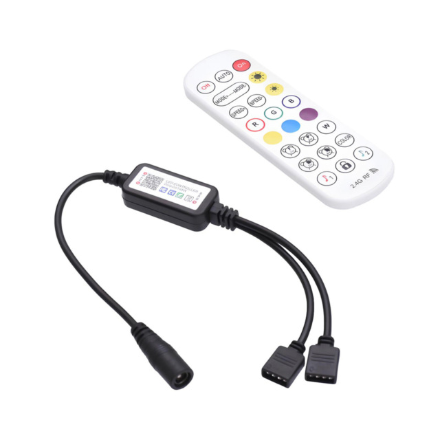 Controlere Benzi LED LBZ-00524 01 Mini controller LED RGB pentru bandă LED, 2 ieșiri, telecomandă RF 24 taste, 144W