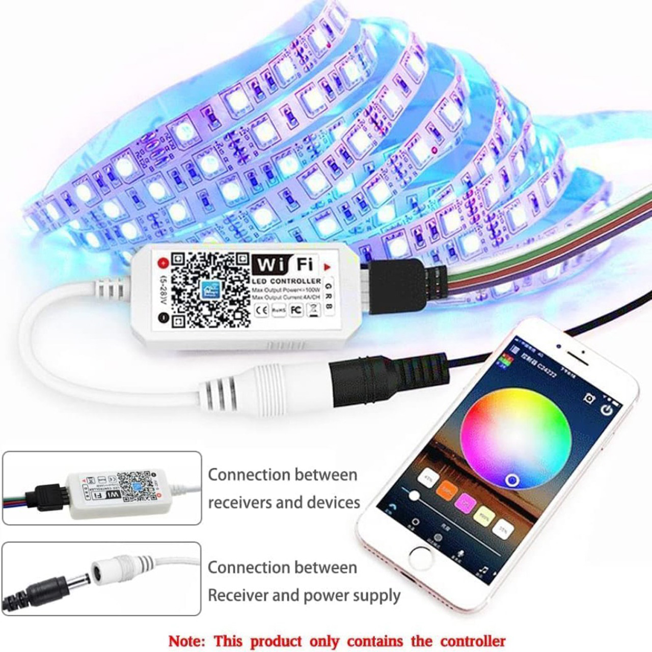 Controlere Benzi LED LBZ-00526 02 Mini controller LED RGB WiFi pentru bandă LED, 5-24V, mufă DC, control prin aplicație