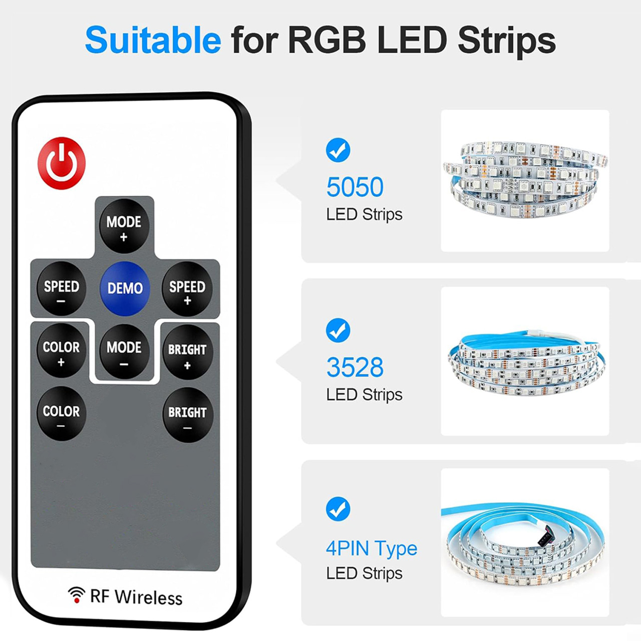 Controlere Benzi LED LBZ-00527 07 Mini controller RF wireless pentru bandă LED RGB, 5-24V, telecomandă 10 taste, 4 fire