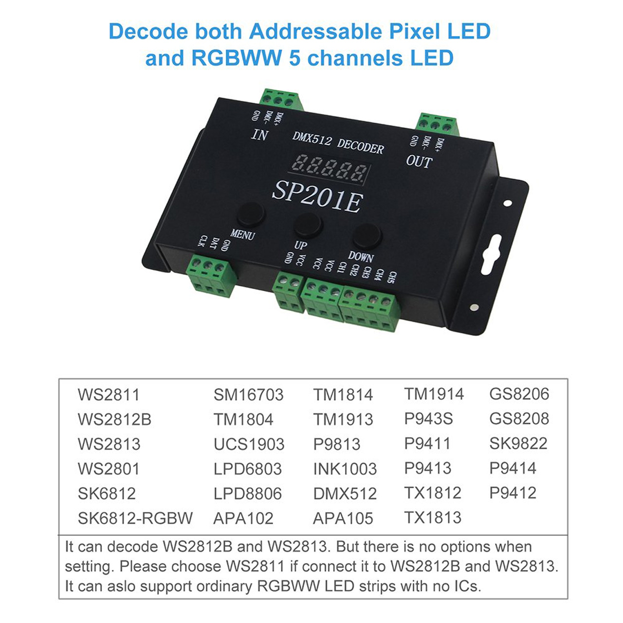 Controlere Benzi LED LBZ-00528 02 Controller LED pixel digital SP201E DMX512 pentru bandă LED adresabilă
