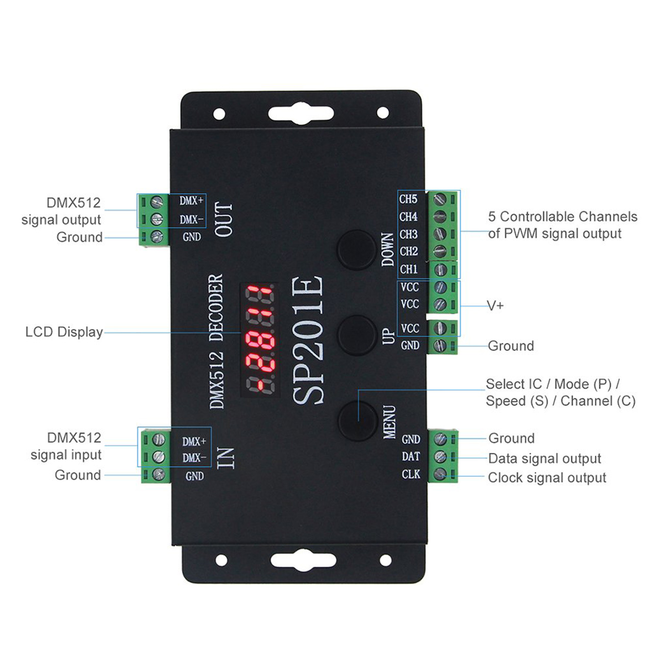 Controlere Benzi LED LBZ-00528 06 Controller LED pixel digital SP201E DMX512 pentru bandă LED adresabilă