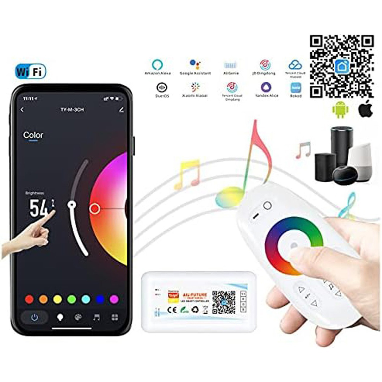 Controlere Benzi LED LBZ-00529 03 Controller smart LED RGBW Tuya WiFi pentru bandă LED, telecomandă touch, funcție muzică