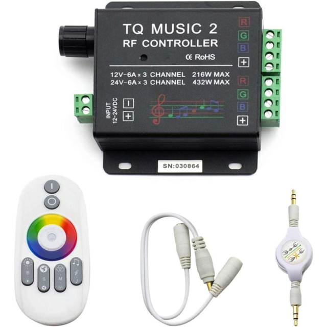 Controlere Benzi LED LBZ-00530 01 Controller LED RGB TQ Music 2 pentru bandă LED, RF WiFi, funcție muzică, 12-24V
