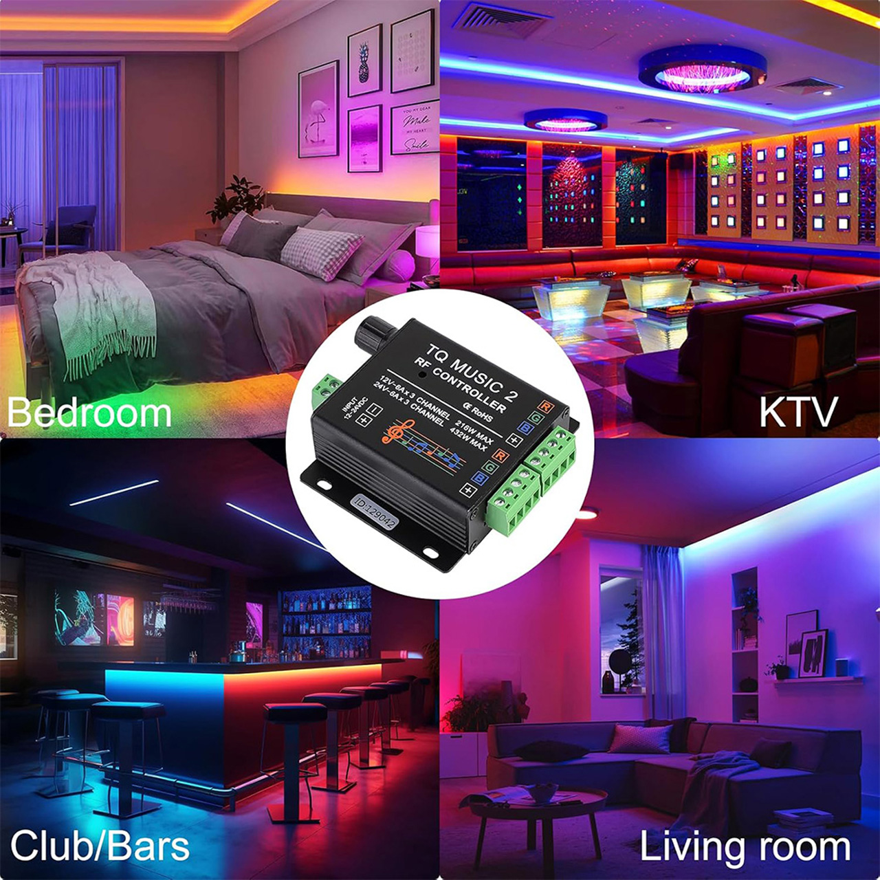 Controller LED RGB TQ Music 2 pentru bandă LED, RF WiFi, funcție muzică, 12-24V