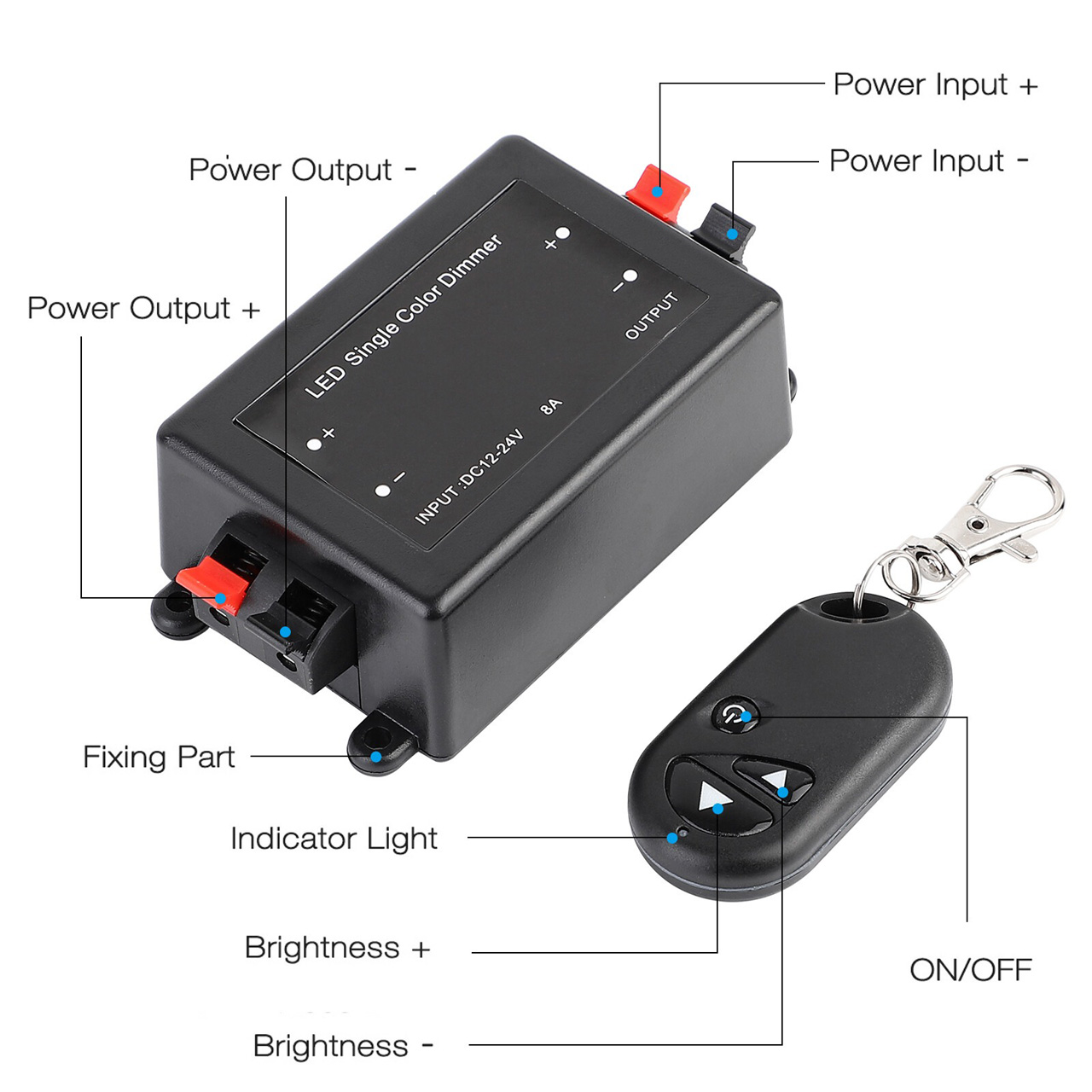 Controlere Benzi LED LBZ-00534 04 Dimmer LED monocolor pentru bandă LED, telecomandă RF, 12-24V, 8A, 96W